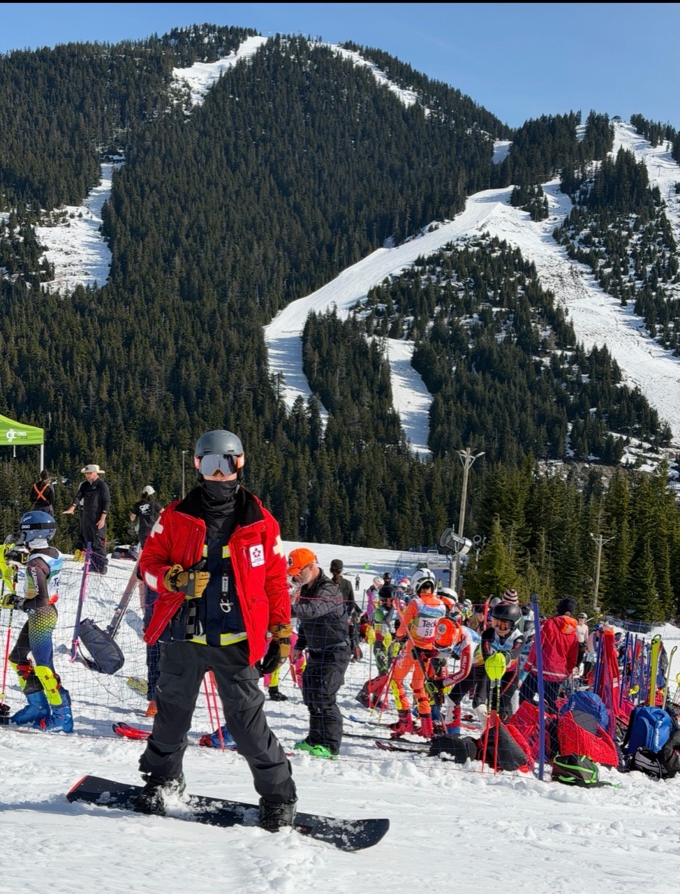 Evan at Cypress Mountain in ski patrol jacket