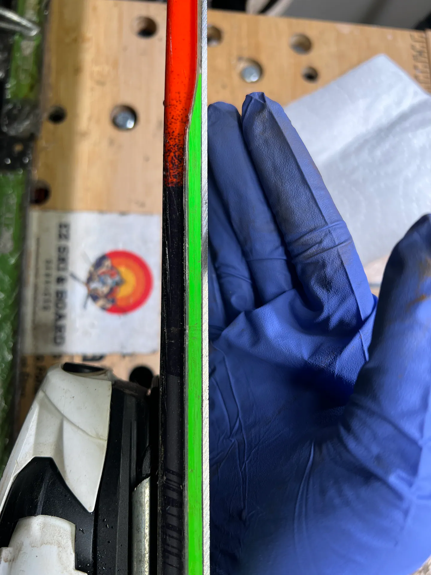 Professional ski edge tool in use